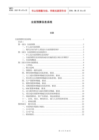 全面预算信息系统简介