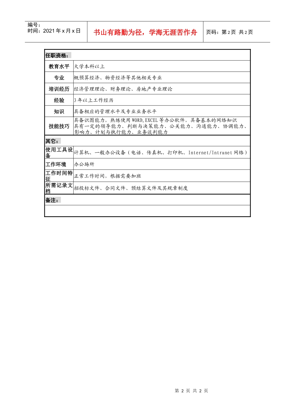 房地产事业部预算合同部部长职务说明书_第2页