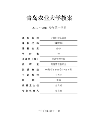 10-11上计算机财务管理教案