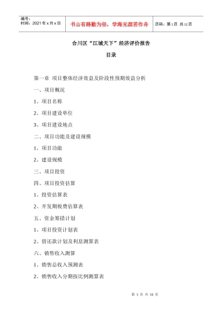 合川区“江城天下”经济评价报告