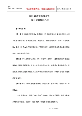 四川XX股份有限公司审计监察暂行办法