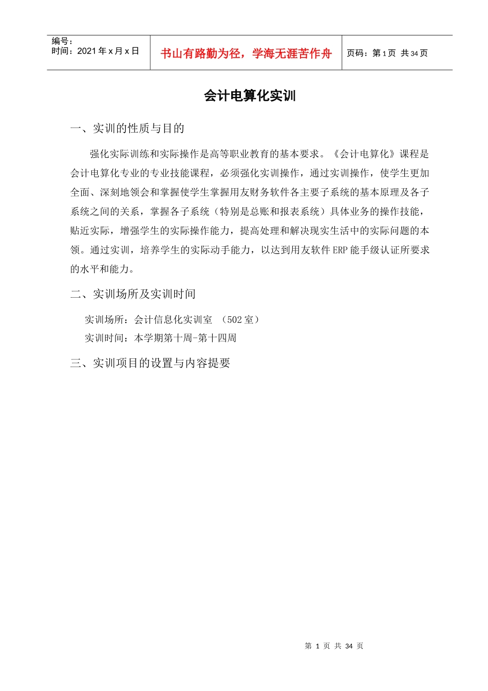 会计电算化实训报告书_第1页