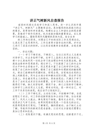 讲正气树新风自查报告