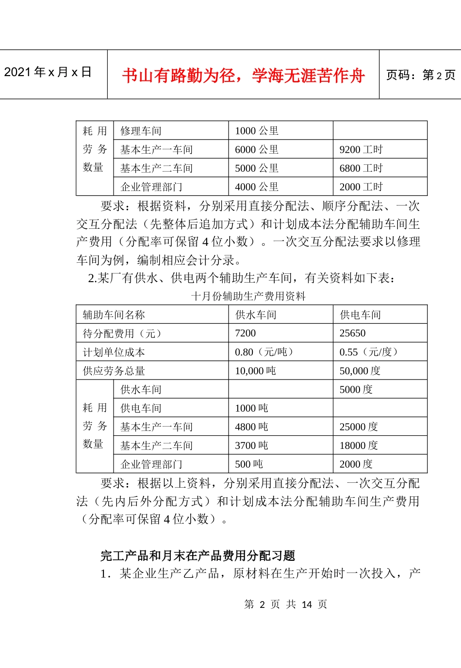 成本会计学习题集（一）_第2页