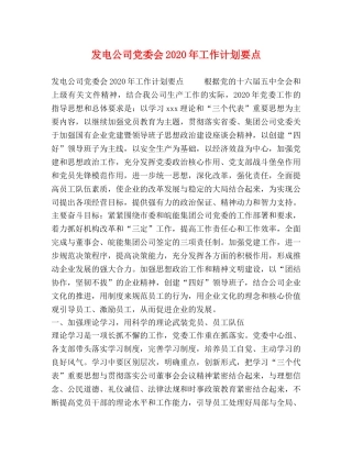 发电公司党委会2020年工作计划要点 