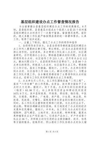 基层组织建设办点工作督查情况报告