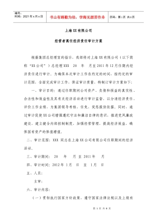 企业经营者离任经济责任审计方案