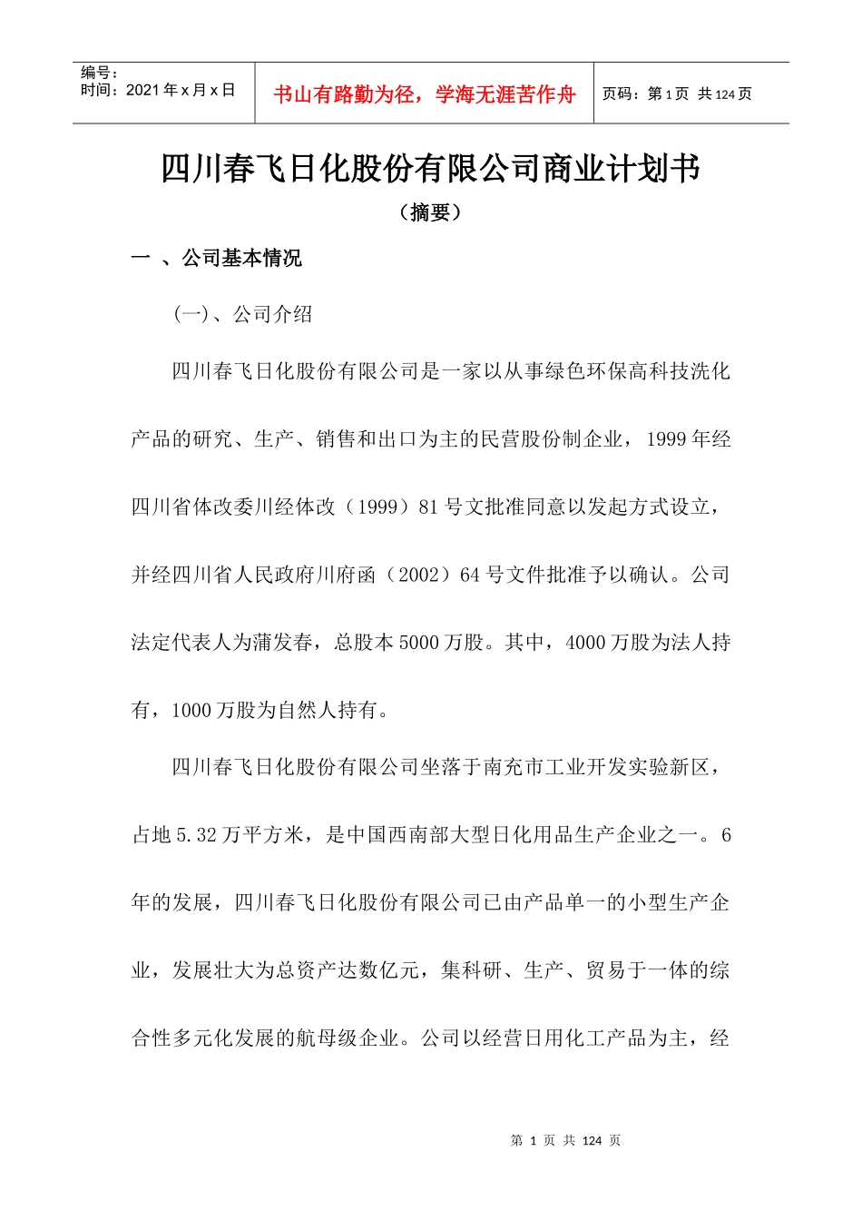 某公司项目融资说明书_第1页