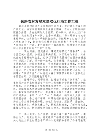 领路农村发展双培双优行动工作汇报