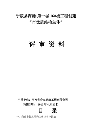 商丘市优质结构主体评审申报表