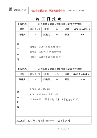 XXXX年3月份施工日报表 (1)