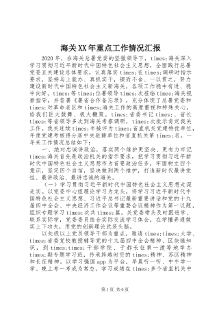 海关XX年重点工作情况汇报