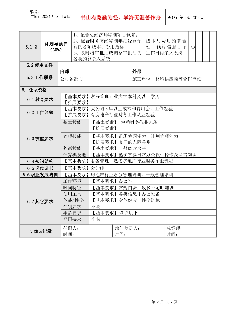 3财务部成本费用会计岗位说明书_第2页