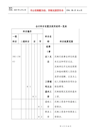 行政事业单位会计科目