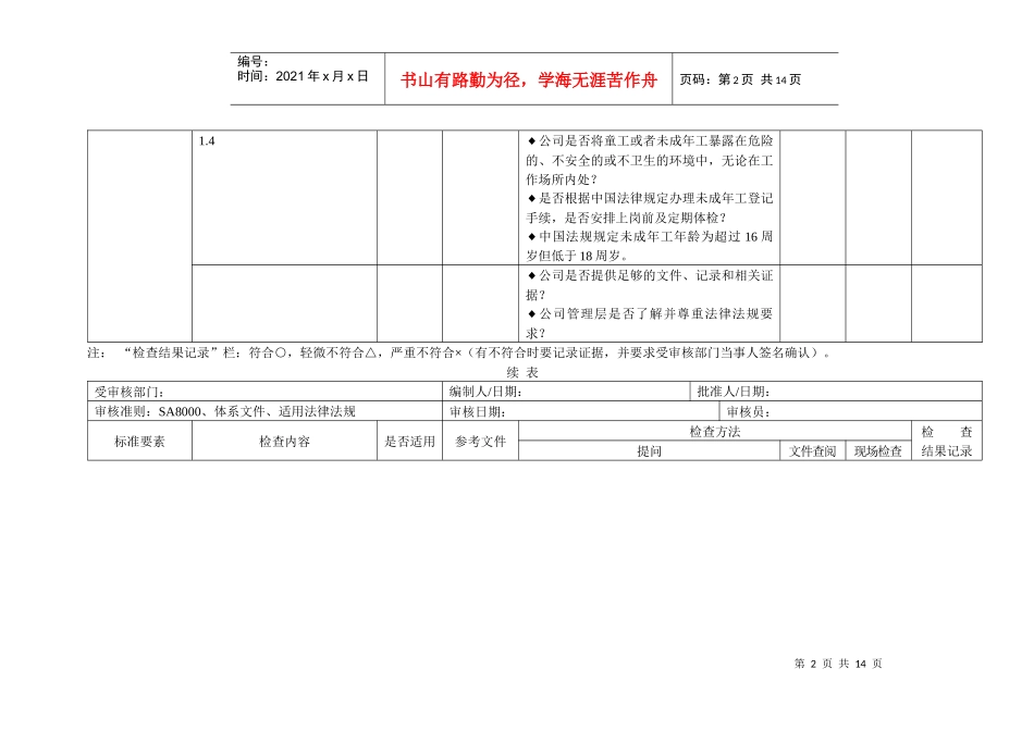 内审检查表-特别专题一：质量、环境、职业健康安全一体化管_第2页