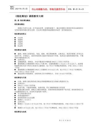 税收筹划大纲
