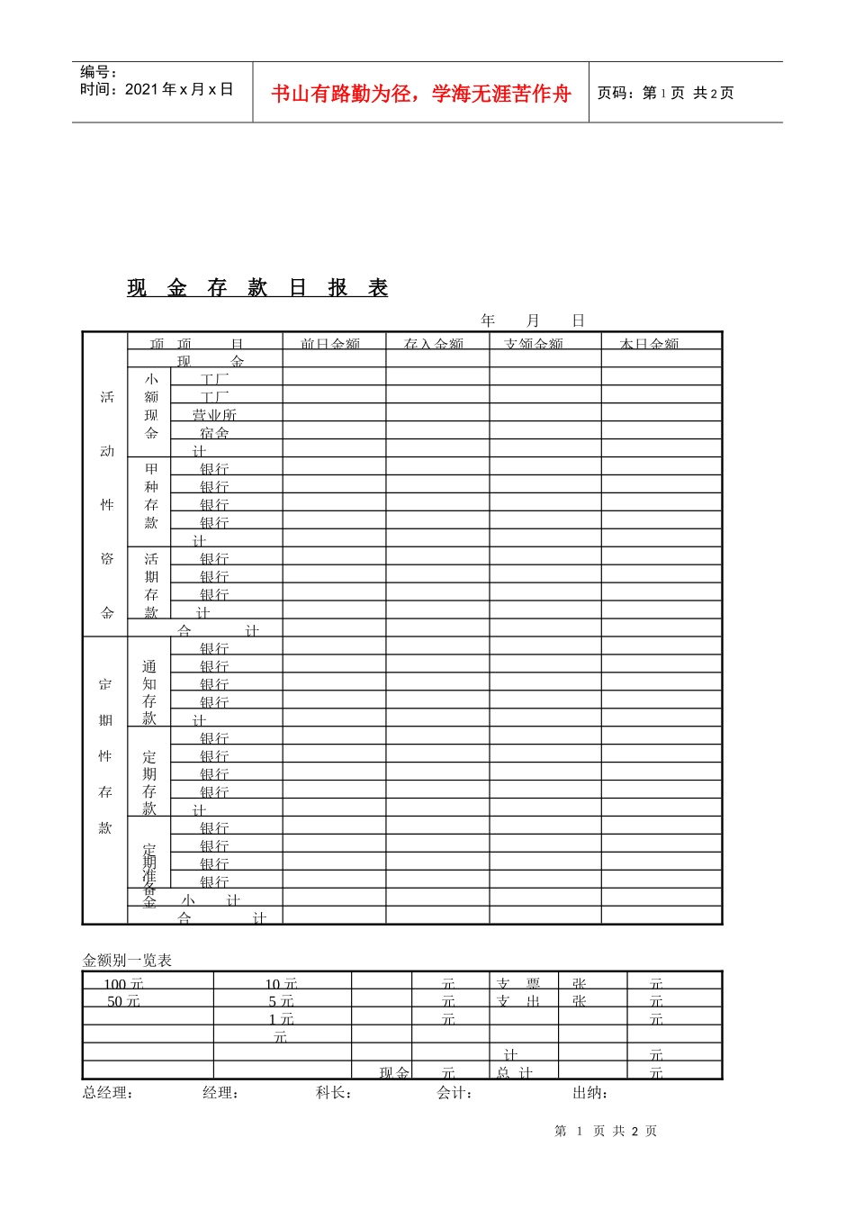现金存款日报表-1_第1页