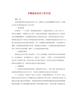 乡镇食品安全工作计划 