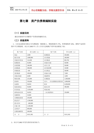 第七章资产负债表编制实验-第六章资产负债表编制实验
