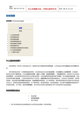 财务预算概要文档资料