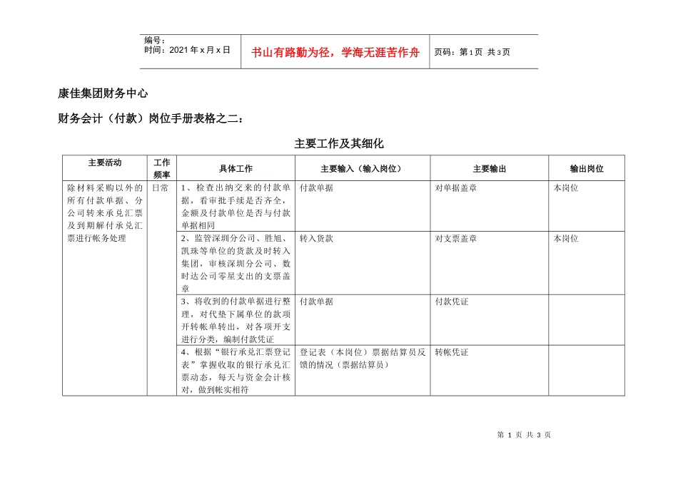 康佳集团财务中心财务会计（付款）岗位手册表2_第1页