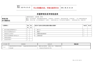 汽车行业TS16949内审检查表全套资料