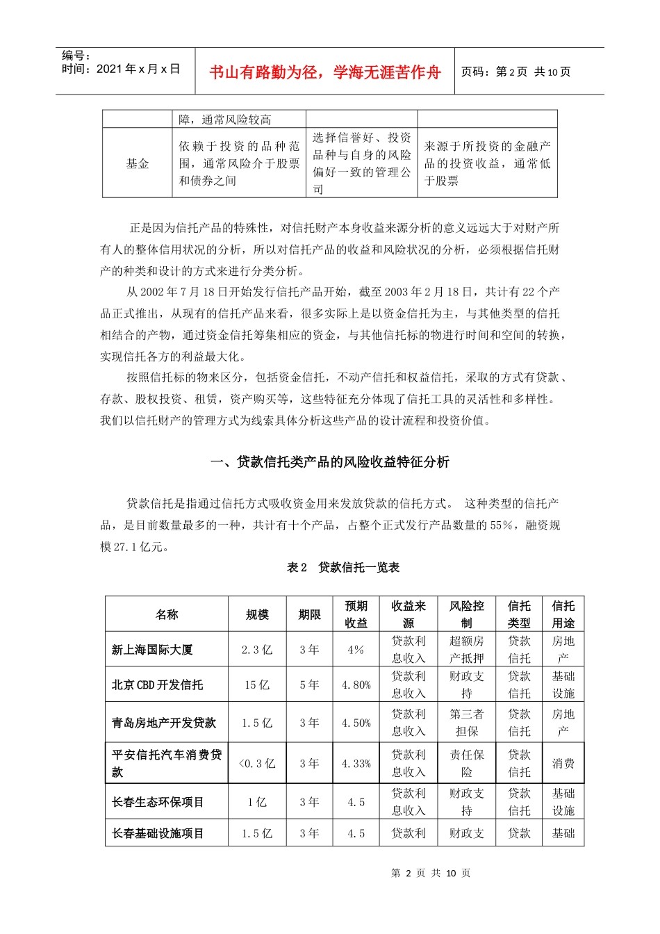 现有资金信托产品的风险收益特征的实证分析_第2页