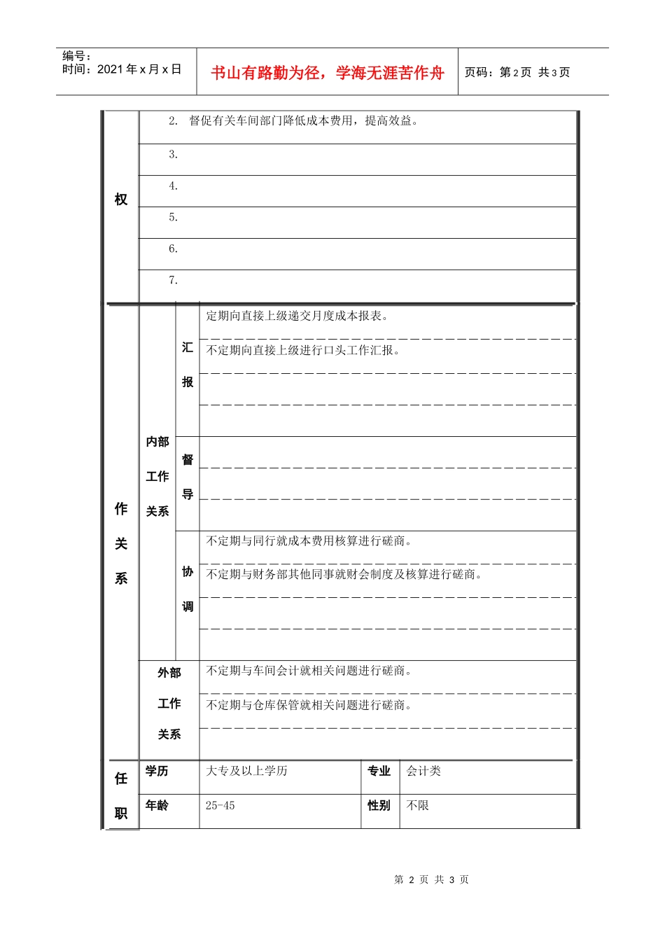 江动股份-成本会计职位说明书_第2页