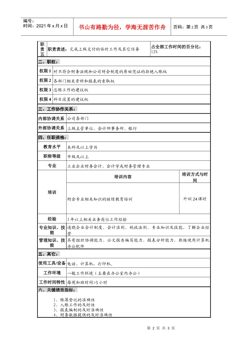 仪器生产企业总账会计职位说明书_第2页