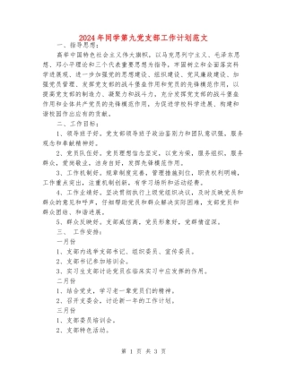 2024年学生第九党支部工作计划范文