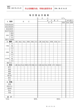 财务部系列表单-每日营业日报表