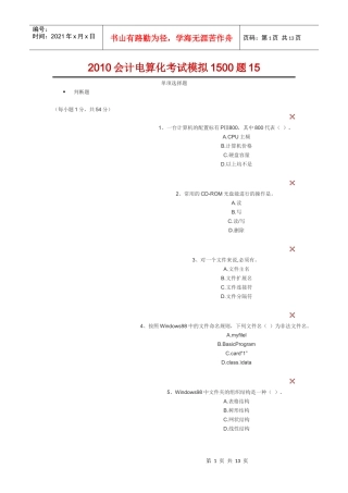 XXXX会计电算化考试模拟