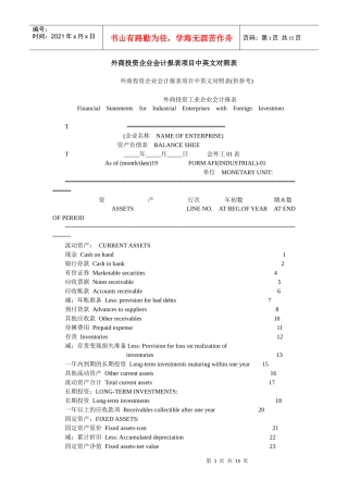 外商投资企业会计报表项目中英文对照表(DOC15)