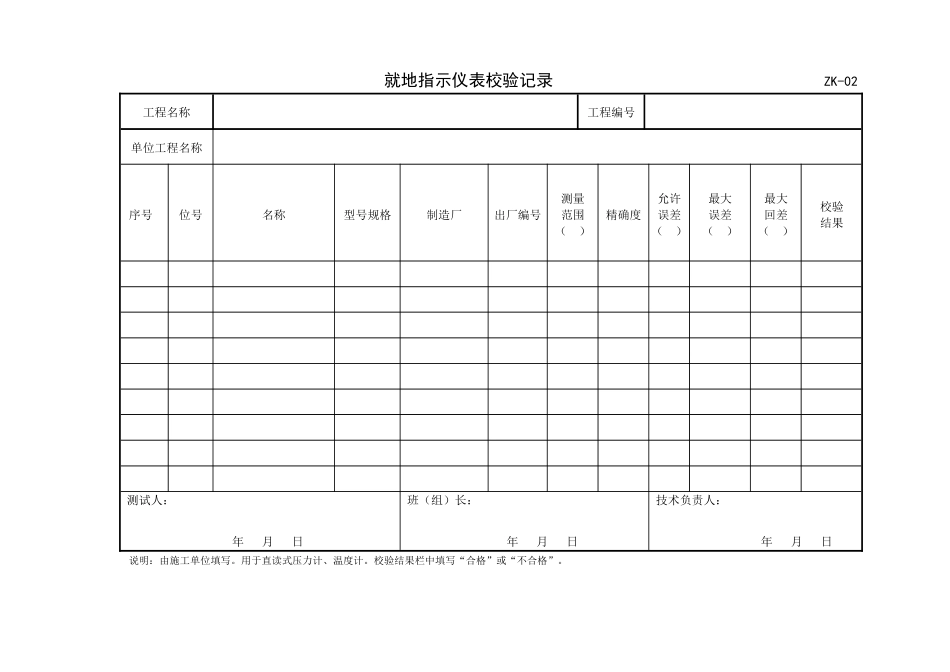 XXXX年施工、监理用表ZK自动仪表控制表格_第2页