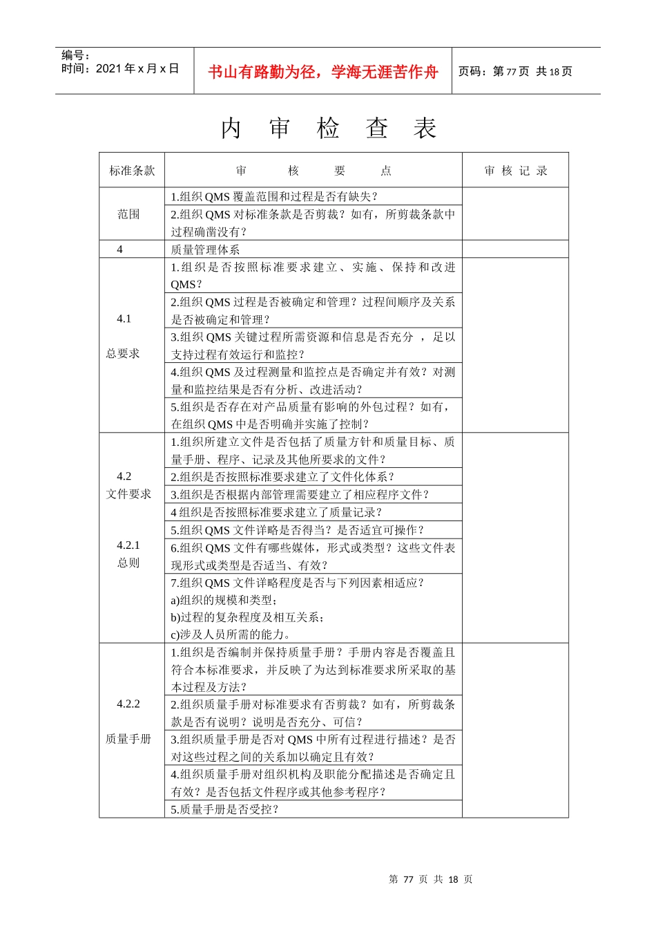 5-内审检查表_第1页