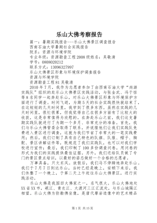 乐山大佛考察报告