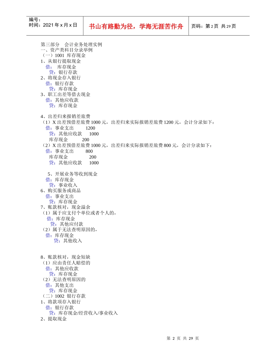 XXXX事业单位会计分录大全(可直接打印)_第2页