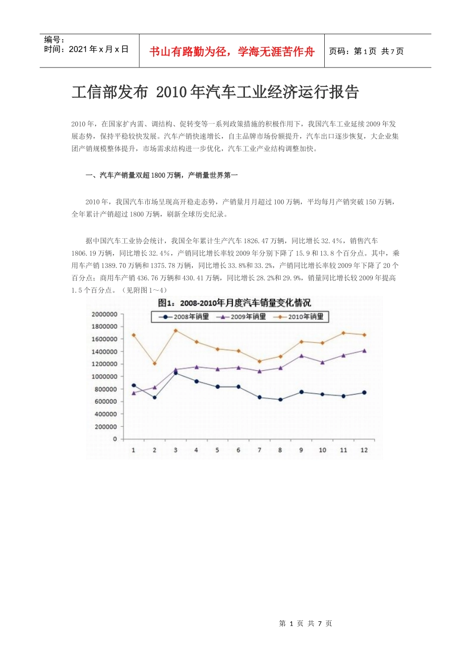 工信部发布 XXXX年汽车工业经济运行报告_第1页