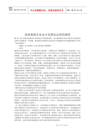 浅议我国企业会计电算化运用的现状