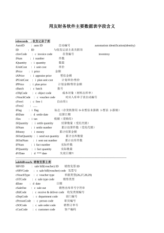 用友财务软件主要数据表字段含义