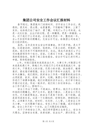 集团公司安全工作会议汇报材料