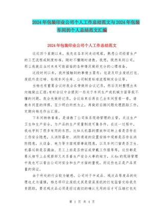 2024年包装印业公司个人工作总结范文与2024年包装车间的个人总结范文汇编