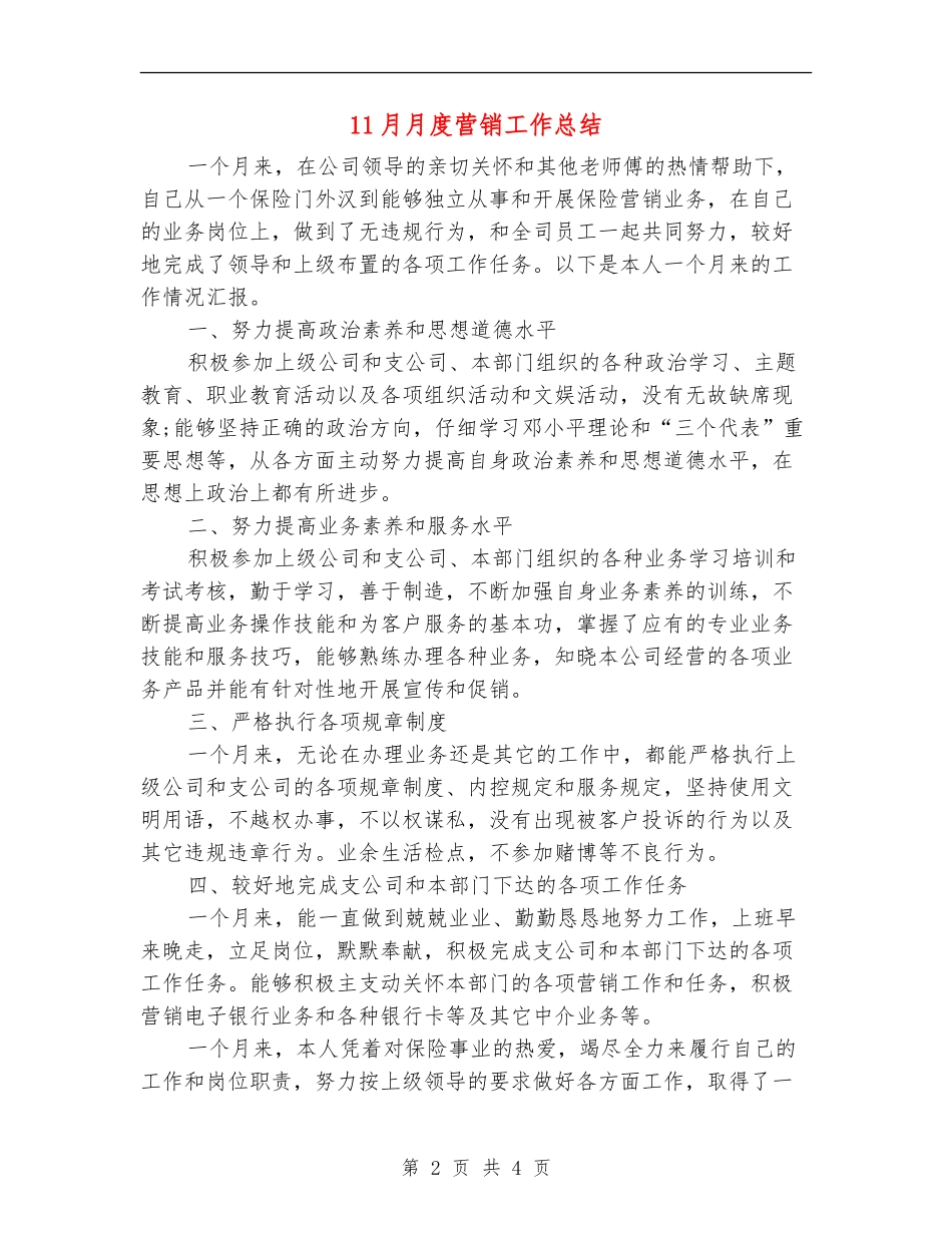 11月月度营销工作总结_第2页