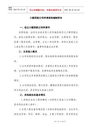 小额贷款公司申请资料编制样本