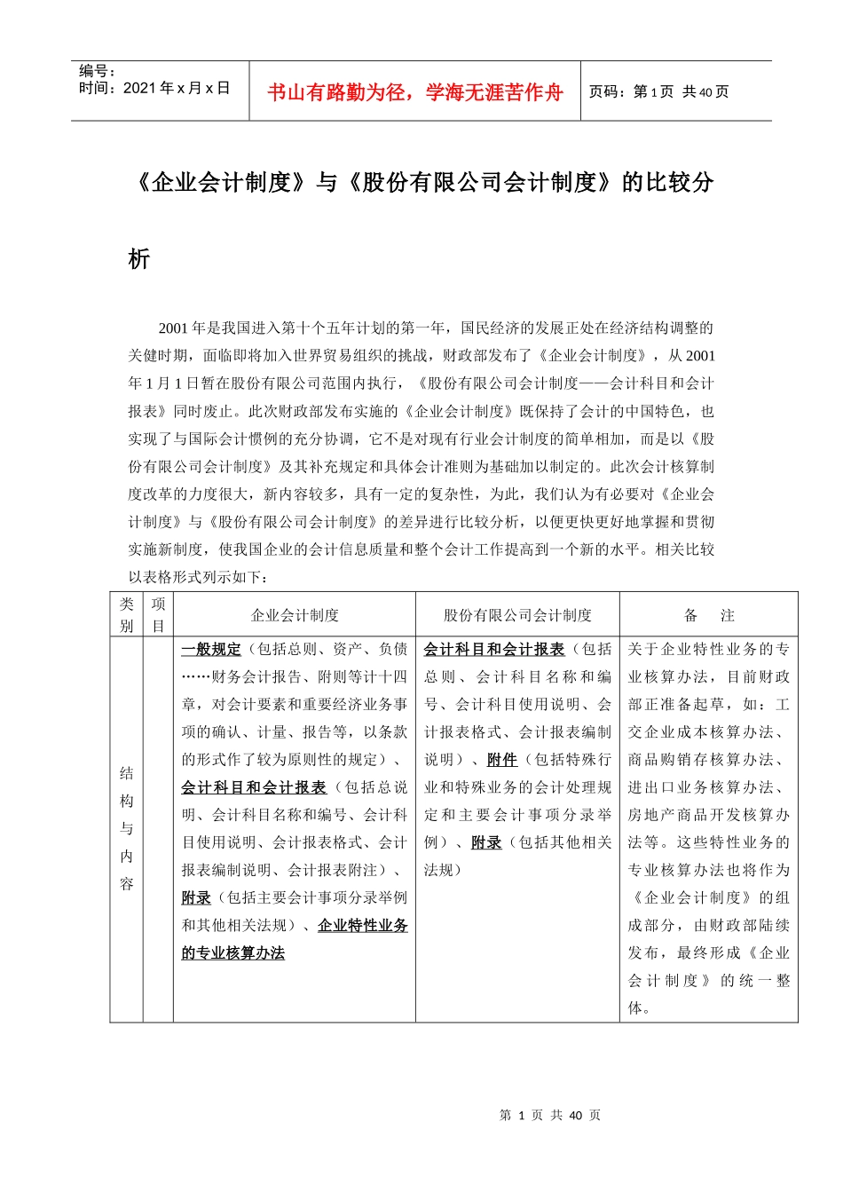 企业会计制度与股份有限公司会计制度比较_第1页