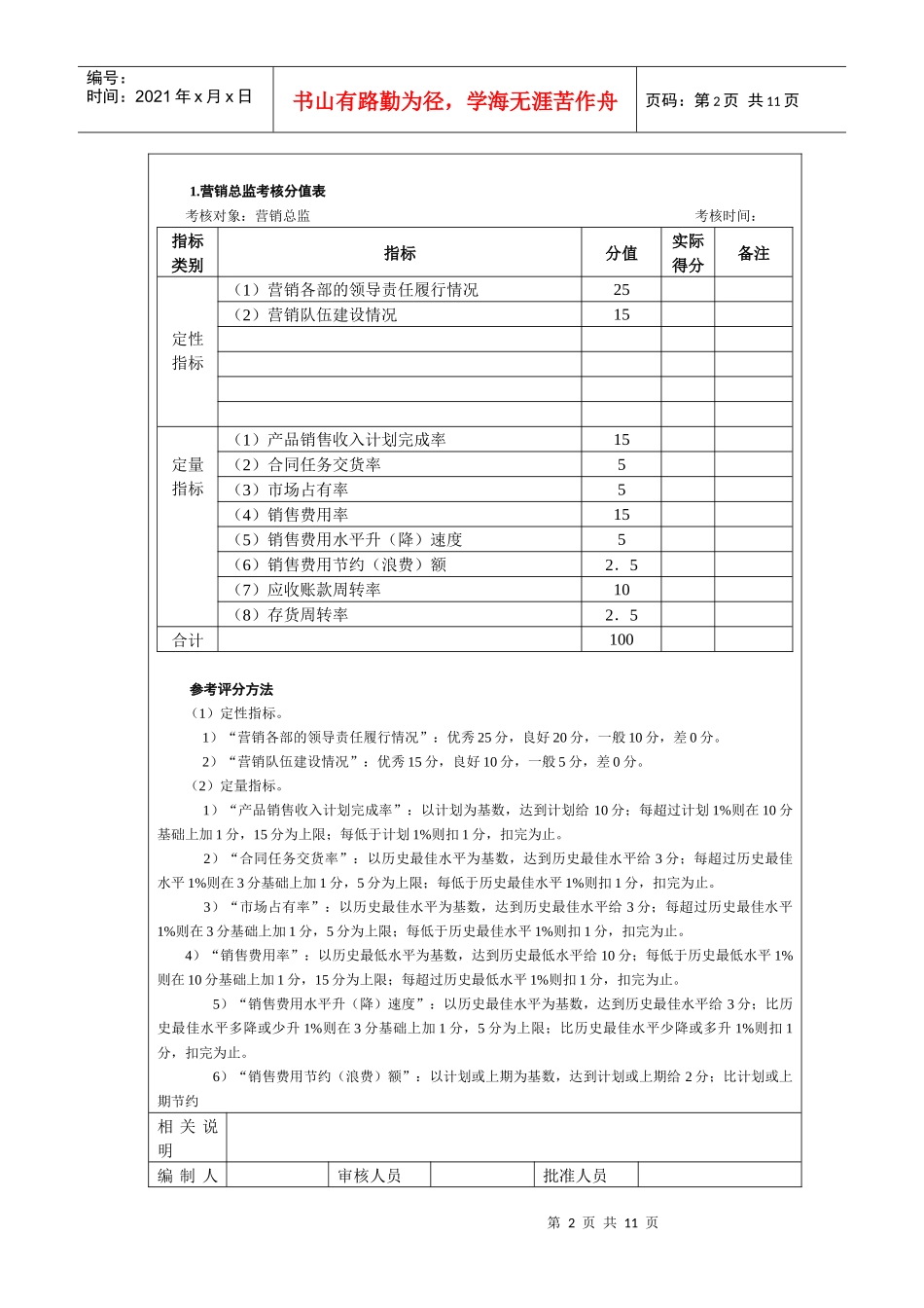 销售及应收款管理考核以及考核方法_第2页