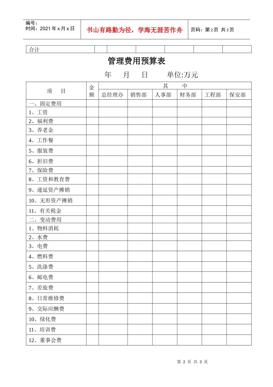 营业费用预算表_第2页