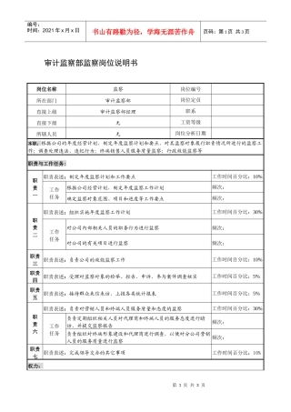 制鞋企业审计监察部监察岗位说明书