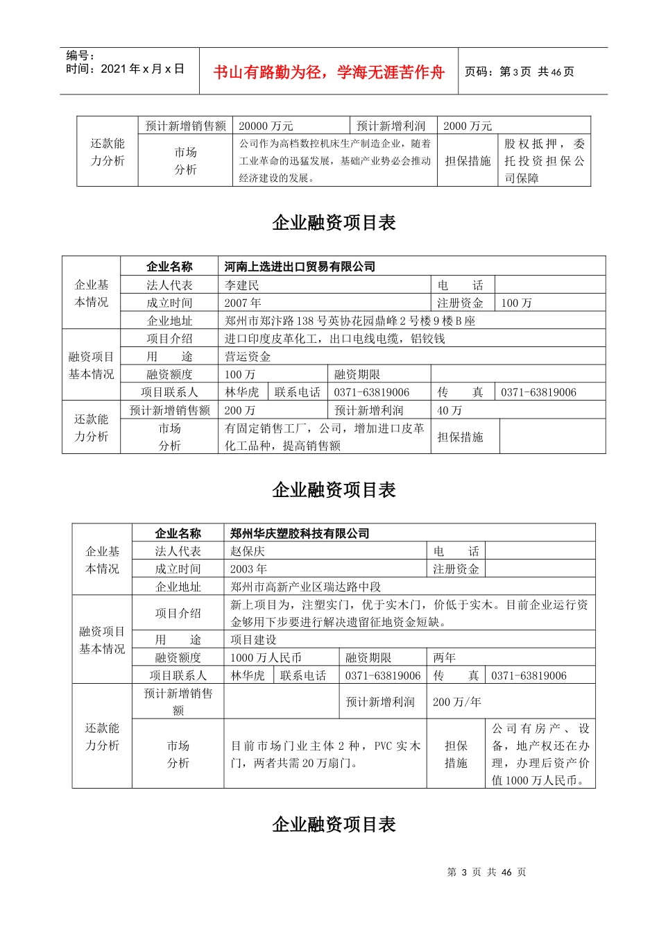 企业融资项目表_第3页