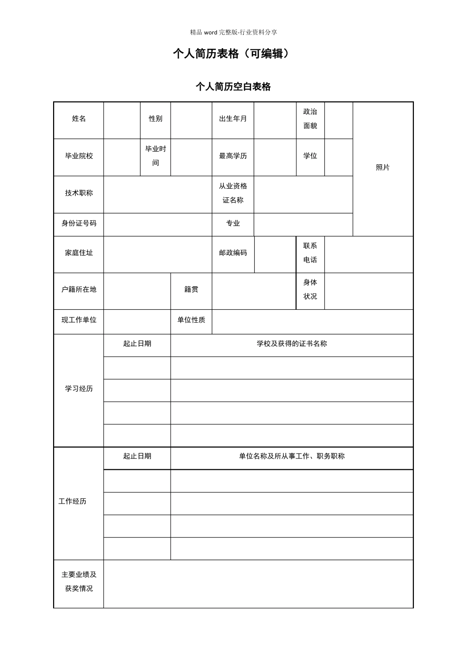个人简历表格可编辑_第1页